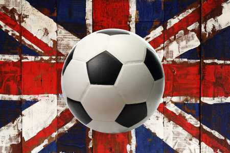 Great britain flag  on old wood with ballの写真素材