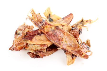 close up of dried squid isolated on white 