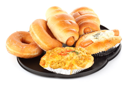 delicious bread and donut on the tray