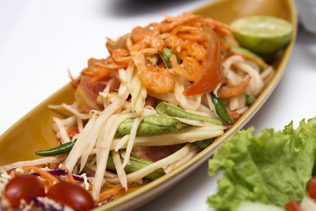 Thai Papaya salad topping with dry shrimp (Som Tum)の写真素材