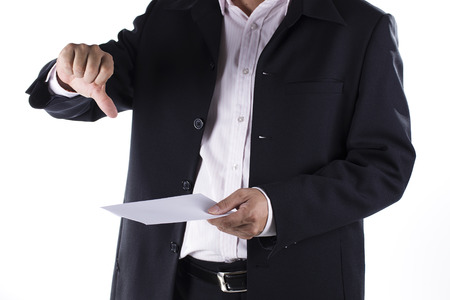 Businessman Shocked received layoff notice Isolated on white backgroundの写真素材