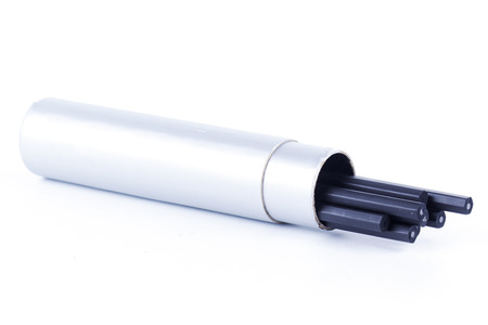 Group of  pencil in box isolated on white backgroundの写真素材