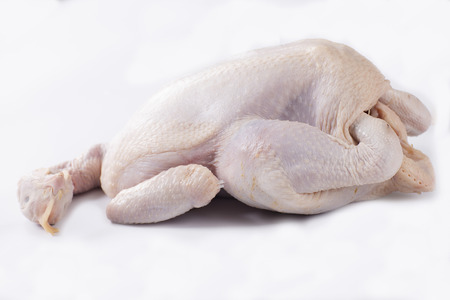Raw chicken on a white background prepared for cookingの写真素材