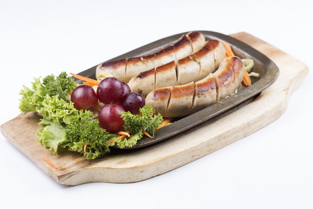 Grill Sausage and vegetables on the metal plateの写真素材