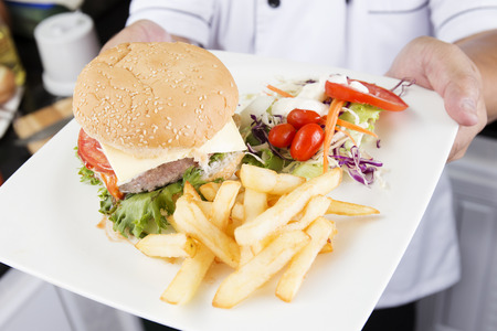 Chef presented Plate of Hamburger /Cooking Hamburger conceptの写真素材