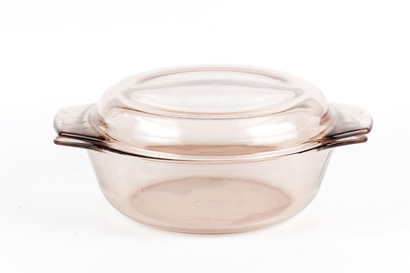 Glass cooking Pot Isolated on white backgroundの写真素材