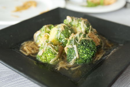 Stir fried broccoli in Chinese food styleの写真素材
