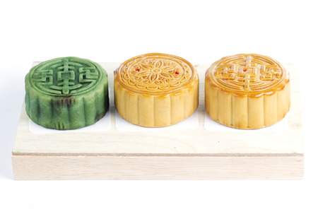 Moon cake on wooden tray  Autumn festival foods
