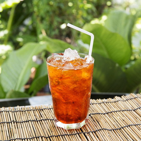 Ice Tea Thai style on the garden backgroundの写真素材