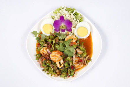 Spicy Winged Bean Salad with shrimp  Thai food call Yum Thua Plooの写真素材