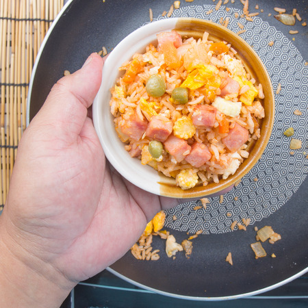 Fried rice in cup  / cooking fried rice concept /selective focusの写真素材