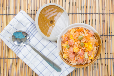 Fried rice in cup  / cooking fried rice conceptの写真素材