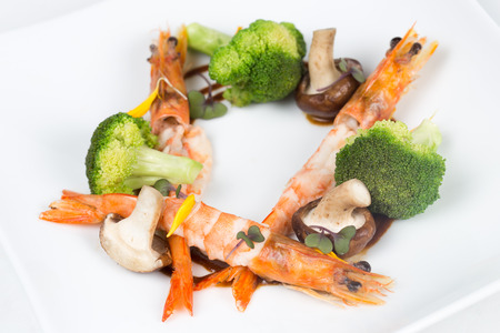 Stir fry Broccoli with shrimp / Top viewの写真素材