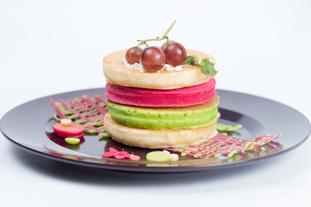 Grape and colorful  pan cake sandwich onplateの写真素材