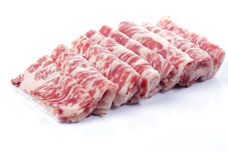 Closed up Slice of Wagyu beef on the white backgroundの写真素材