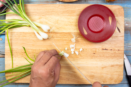 Chef slicing ginger before cooking / Japanese food cooking Gyudon conceptの写真素材