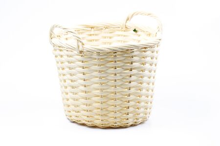Wooden basket isolated on white backgroundの写真素材