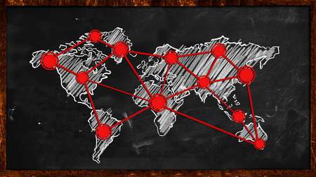World Dot Red Connection on Blackboardの写真素材