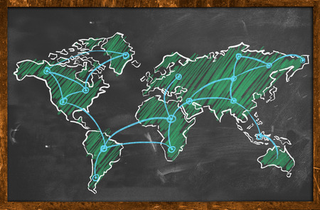 World map networking green chalk wallpaperの写真素材