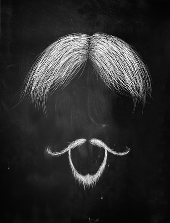 Hair, curly mustache and Beard on blackboardの写真素材