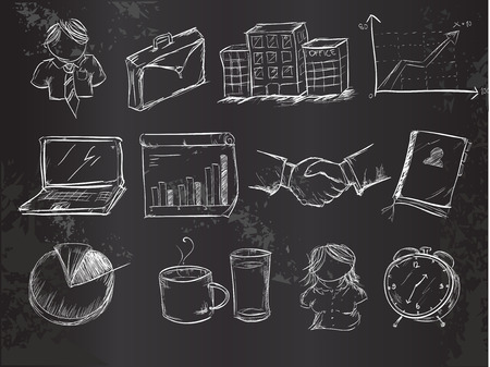 Doodles office vector pack on Blackboardのイラスト素材