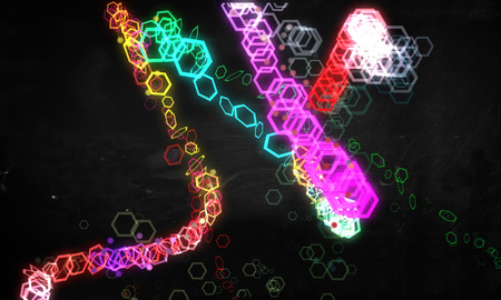 Hexagonal Abstract Glowing Background Graffitiの写真素材