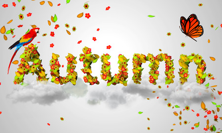 Autumn leaves particles 3Dの写真素材