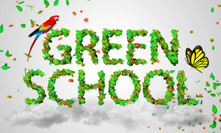 Green School leaves particles 3Dの写真素材