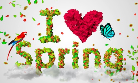 I Love Spring leaves particles 3Dの写真素材