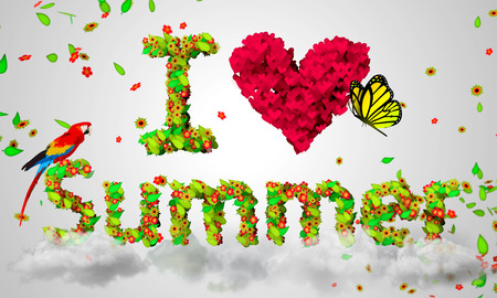 I Love Summer leaves particles 3Dの写真素材