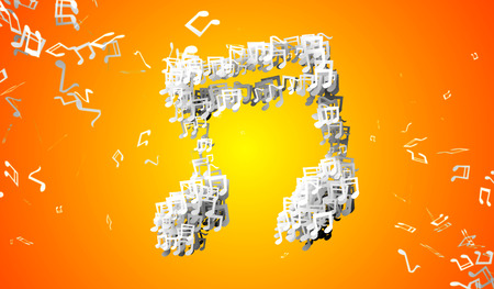 Orange Musical Note Particles 3Dの写真素材