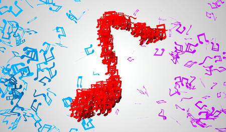 Red Musical Note Particles 3D Whiteの写真素材