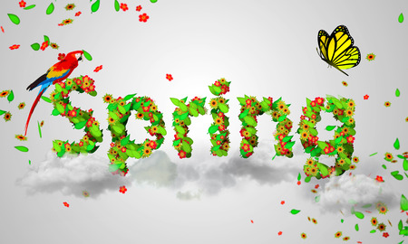 Spring leaves particles 3Dの写真素材