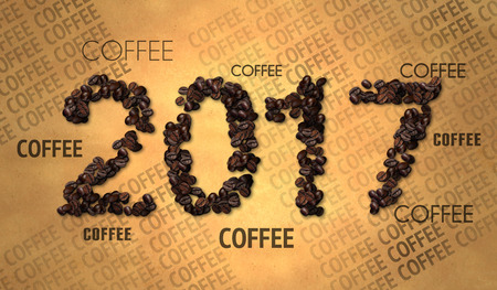 2017 Coffee Bean text on Old Paperの写真素材