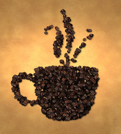 Cup Vapor Icon Coffee Bean on Old Paperの写真素材