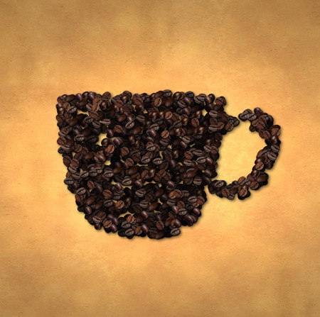 Cup Icon Coffee Bean on Old Paperの写真素材