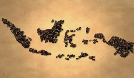 Indonesia map Coffee Bean on Old Paperの写真素材