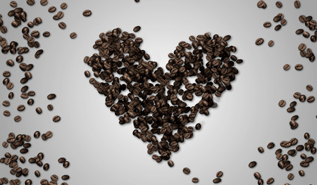 Heart Shape Coffee Bean on White paperの写真素材