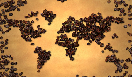 World map Coffee Bean on Old Paperの写真素材