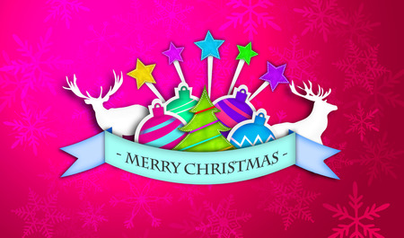 Red Pink Merry Christmas Art Paper Cardの写真素材