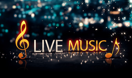 Live Music Gold Silver City Bokeh Star Shine Blue Background 3Dの写真素材