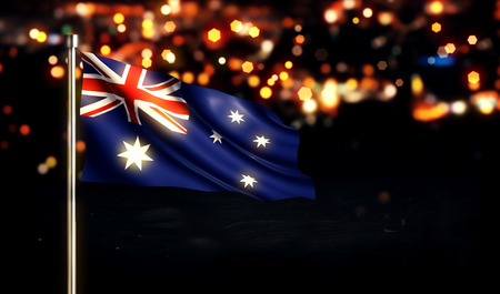 Australia National Flag City Light Night Bokeh Background 3Dの写真素材