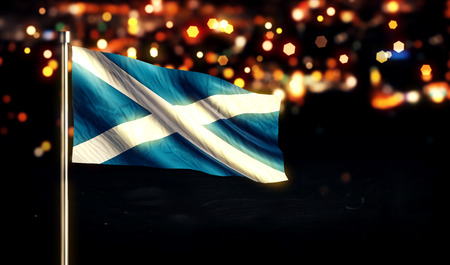 Scotland National Flag City Light Night Bokeh Background 3Dの写真素材