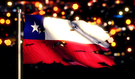 Chile National Flag Torn Burned War Freedom Night 3Dの写真素材