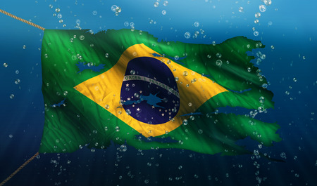 Brazil Under Water Sea Flag National Torn Bubble 3Dの写真素材