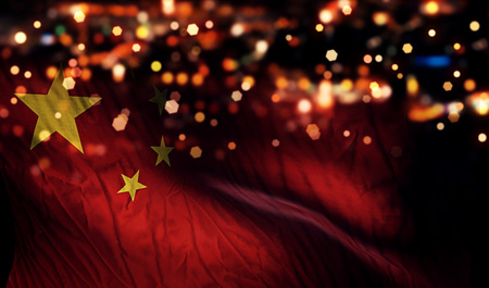 China National Flag Light Night Bokeh Abstract Backgroundの写真素材