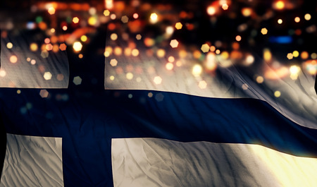 Finland National Flag Light Night Bokeh Abstract Backgroundの写真素材