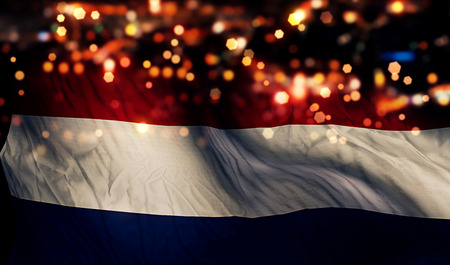 Netherlands National Flag Light Night Bokeh Abstract Backgroundの写真素材