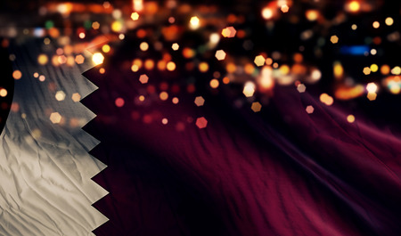 Qatar National Flag Light Night Bokeh Abstract Background