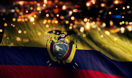 Ecuador National Flag Light Night Bokeh Abstract Backgroundの写真素材